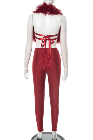 Chic Sleeveless Fuzzy Vest and Pants Set