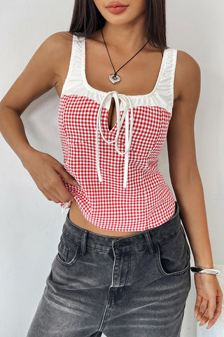 Tie-Front Gingham Tank Top