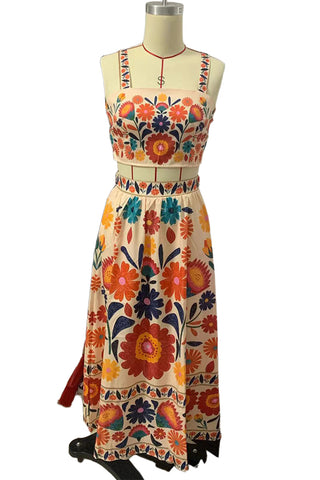 Tropical Cropped Top Long Skirt Set