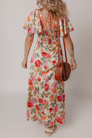 Vintage Floral V Neck Slit Dress
