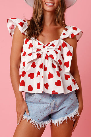 Heart-Print Bow Tank Top