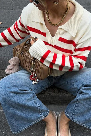 Striped Knit Collared Sweater