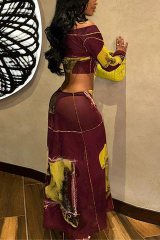 Button-Front Skirt Set with Graphic Print