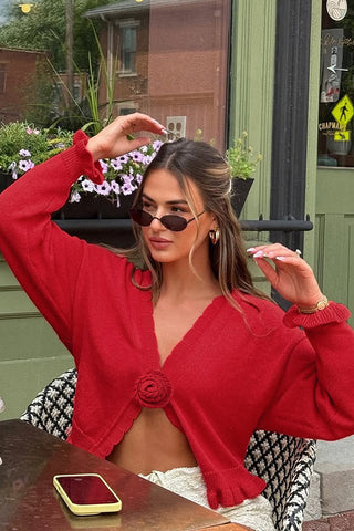 Floral Accent Open-Front Cardigan