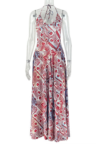 Halter Neck Patterned Maxi Dress