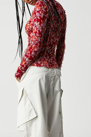 Floral Mesh Long Sleeve Blouse