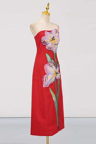 Strapless Floral Midi Dress