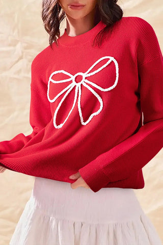 Bow Graphic Ribbed Sweater