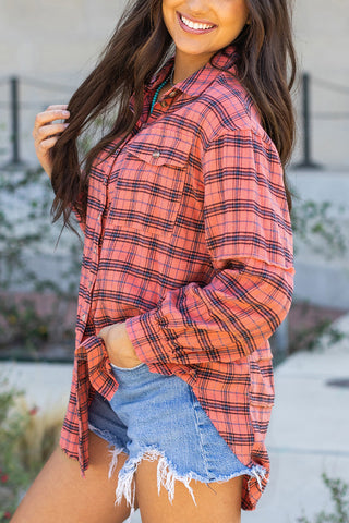Plaid Long-Sleeve Distressed Shirt