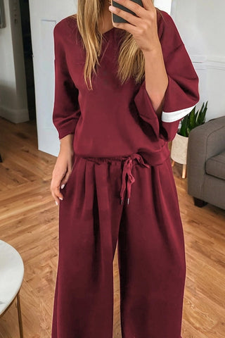 Stripe Sleeve Pullover Jogger Set