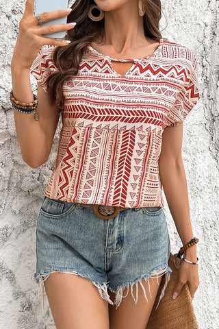 Geometric Print Keyhole T-Shirt