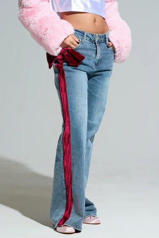 High-Waist Straight-Leg Jeans with Bow