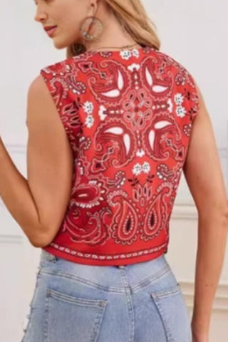Tie-Front Paisley Print Vest