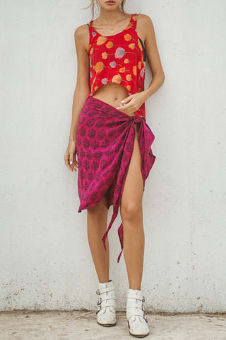 Printed Tank Top with Asymmetrical Hem