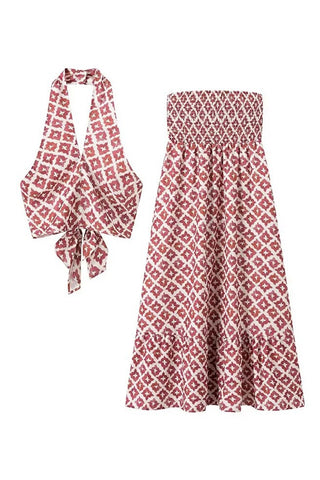 Strapless Geometric Skirt Set