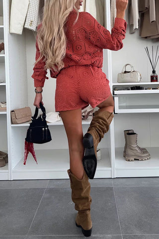 Lace Button-Up and Shorts Set