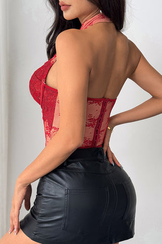 Lace Halter Neck Bustier Top