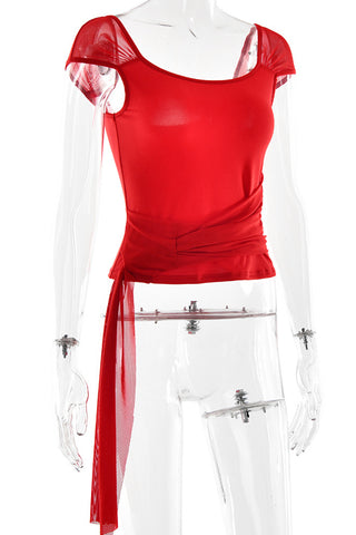 Sheer Sleeve Wrap Tank Top