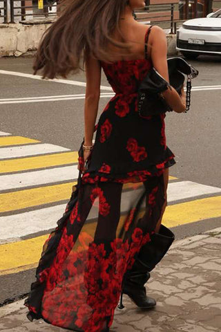 Layered Floral Midi Dress