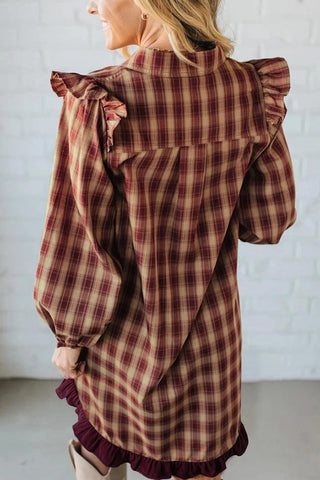 Plaid Ruffled Shirt Dress