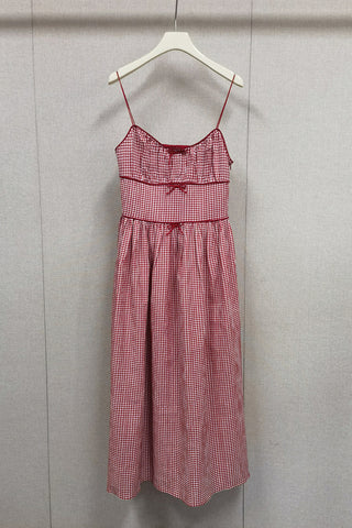Spaghetti Strap Gingham Midi Dress