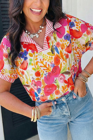 Floral Print Short Sleeve Blouse
