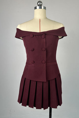 Pleated Off-Shoulder Blazer Dress
