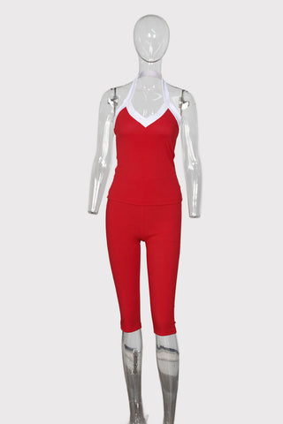 Sleeveless Contrast Trim Casual Set