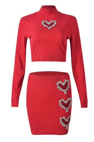 Heart Appliqué Two-Piece Casual Set