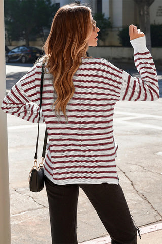 Striped Knit Split Hem Sweater