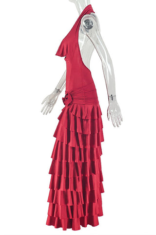 Ruffled Halter Evening Gown