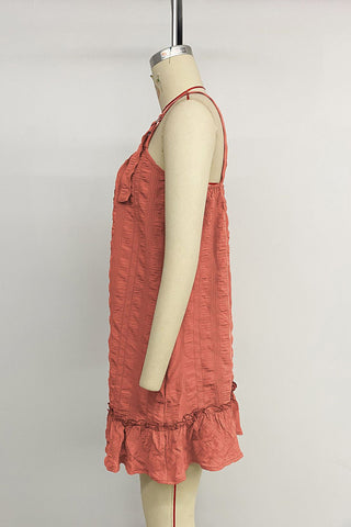 Button-Front Ruffled Casual Dress