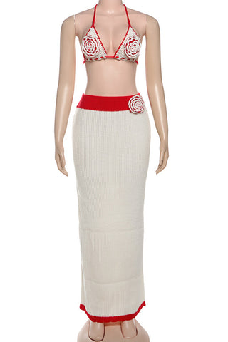 Crochet Trim High-Waist Skirt Set