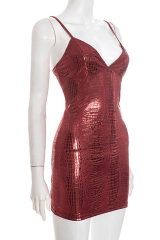 Strappy Croc-Embossed Mini Dress