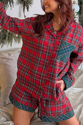 Festive Plaid Patched 2-Piece Pajama Set