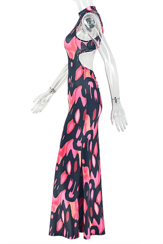 Abstract Pattern Sleeveless Maxi Dress
