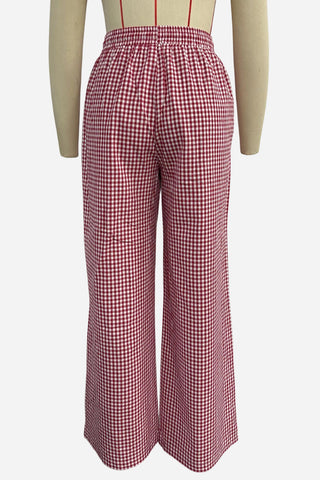 Wide-Leg Checkered Casual Pants