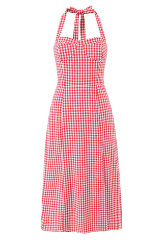 Halter Neck Gingham Midi Dress