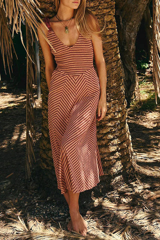 Striped V-Neck Vacation Dress