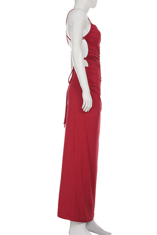 Ruched Spaghetti Strap Evening Dress