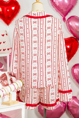 Heart Bow Print Pajama Shorts Set