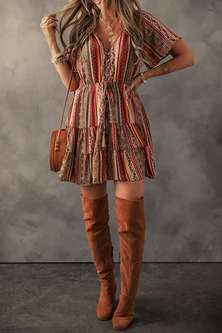 Bohemian Print Tiered Mini Dress
