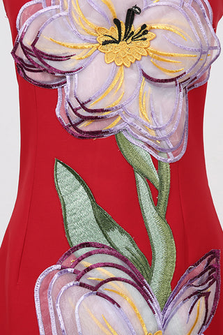 Strapless Floral Midi Dress