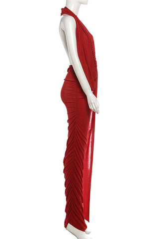Halter Neck Draped Evening Gown
