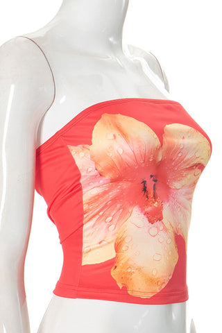 Strapless Floral Graphic Tank