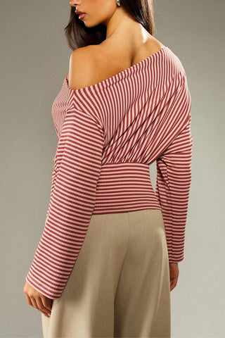 Off-Shoulder Striped T-Shirt