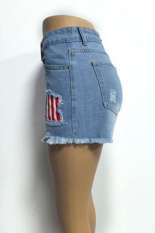 Button-Front Distressed Denim Shorts