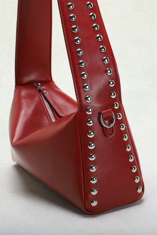 Studded Shoulder Bag with Zipper Closure