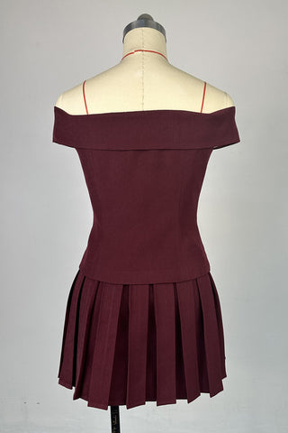 Pleated Off-Shoulder Blazer Dress