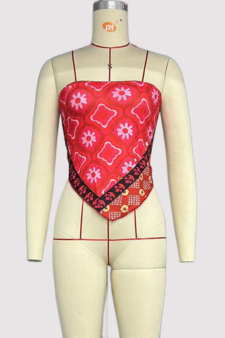 Abstract Print Strapless Tank Top